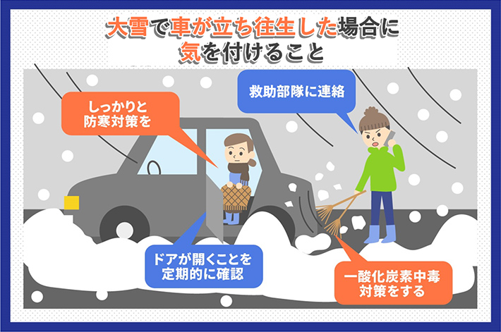 大雪で車が立ち往生した場合に気をつけること