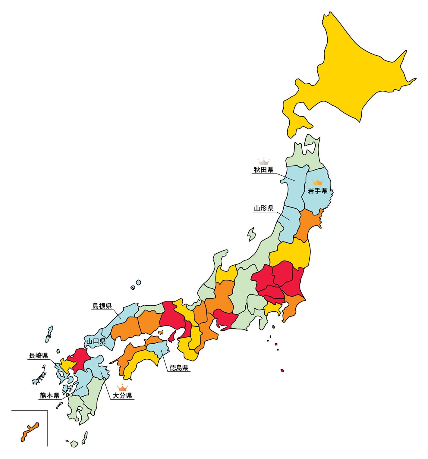 色分けされた日本地図