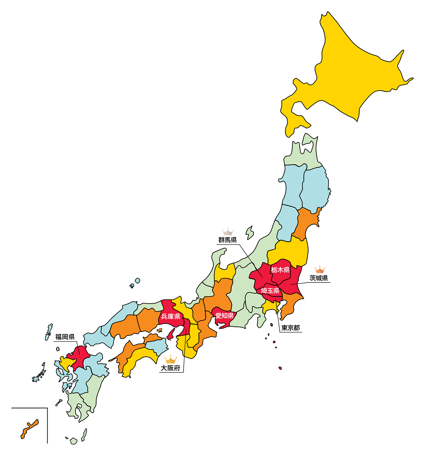 色分けされた日本地図